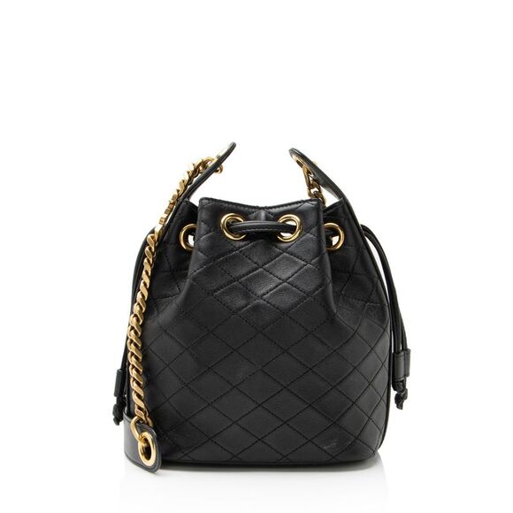 Saint Laurent Handbags - Saint Laurent Quilted Lambskin Cassandre Small Bucket Bag